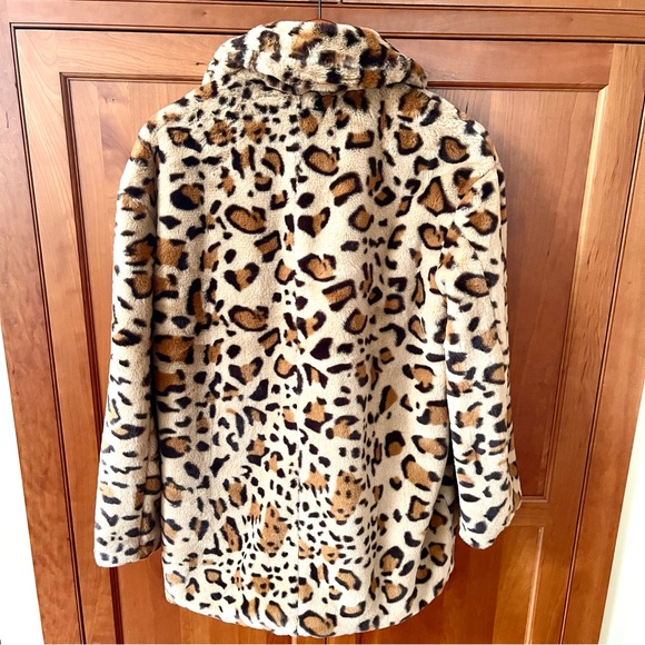 Coffee Shop New York Leopard Print Faux Fur Coat Jacket Size Medium - Picture 2 of 11